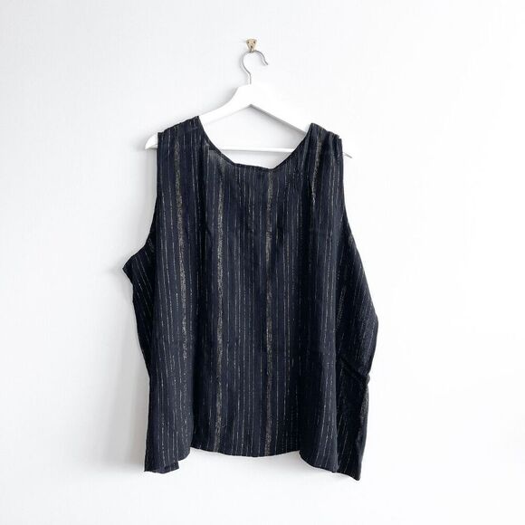 Career Elements Women's Striped Sleeveless Blouse Top Black Gold Size 26 Plus - Picture 2 of 7